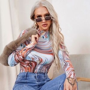 SHEIN Mock-neck Marble Fitted Tee, Size S